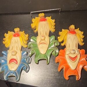 Vintage 1970s Sexton Colorful Metal Clown Set Of Three Wall Art Accents